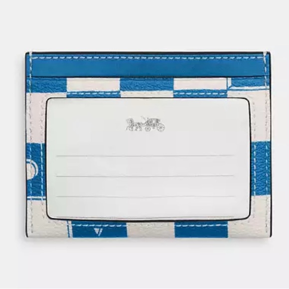 COACH CR396 Slim Id Card Case Checkerboard Print Coated Canvas & Leather Blue - Picture 7 of 7